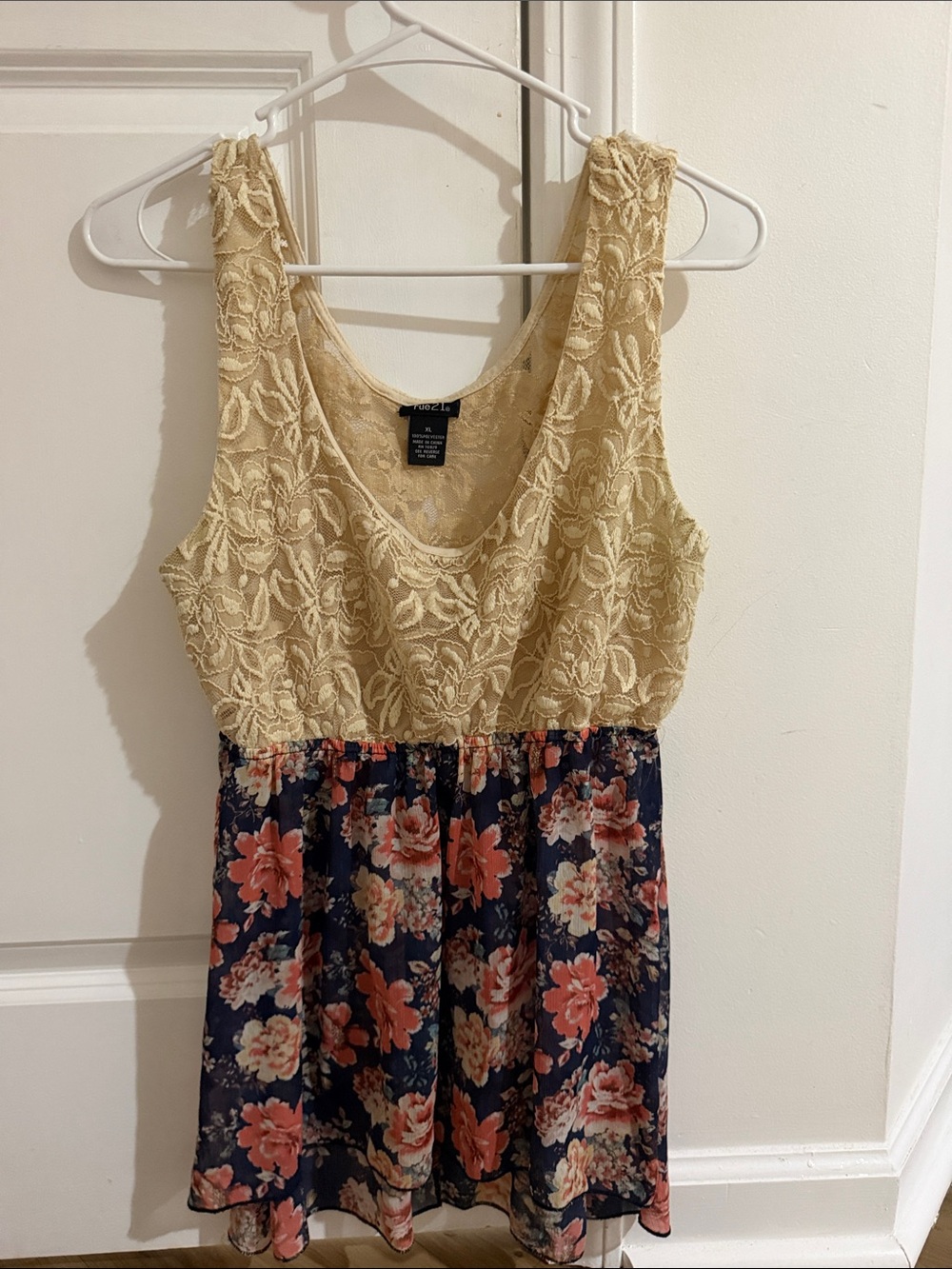 Rue21 Cream Lace & Navy Floral Tank Dress
